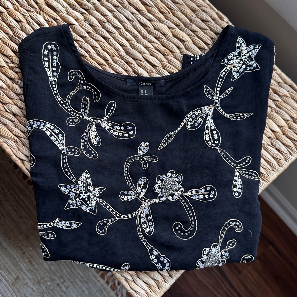 Forever 21 Black Top with Sequins Detailing